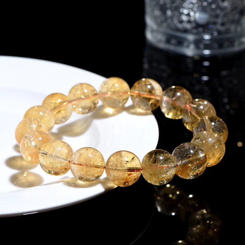 Natural yellow citrine gemstone bracelet showing single circle and three circle bead design options.