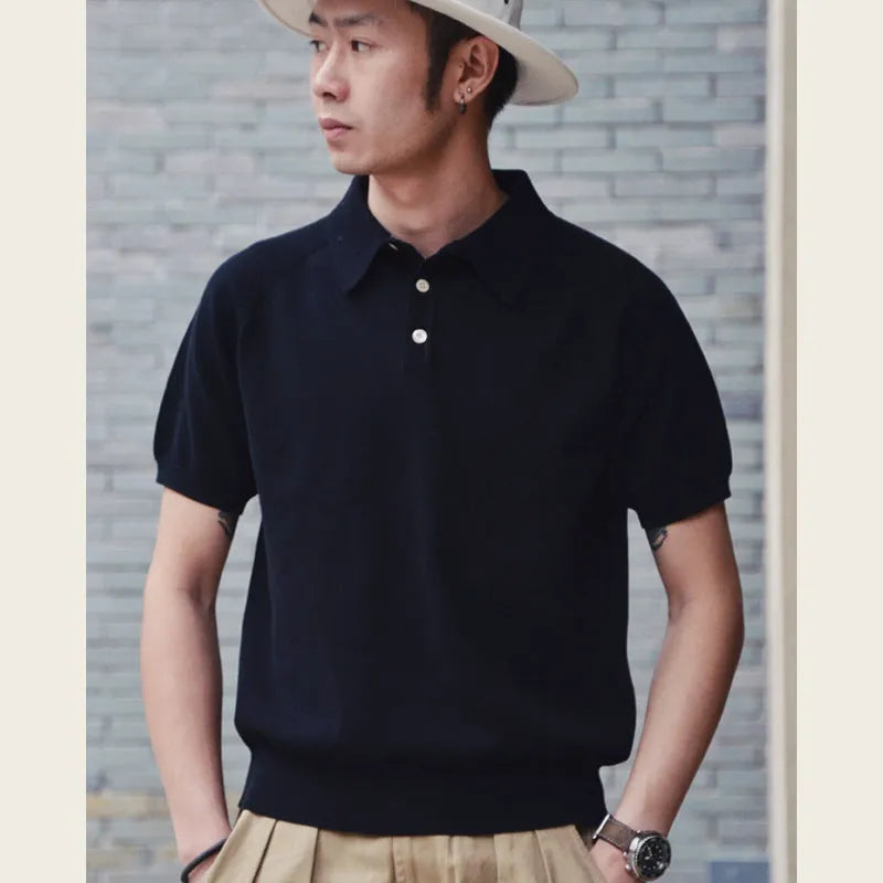 Retro slim-fit short-sleeved cotton T-shirt in a solid colour, shown in a casual setting.