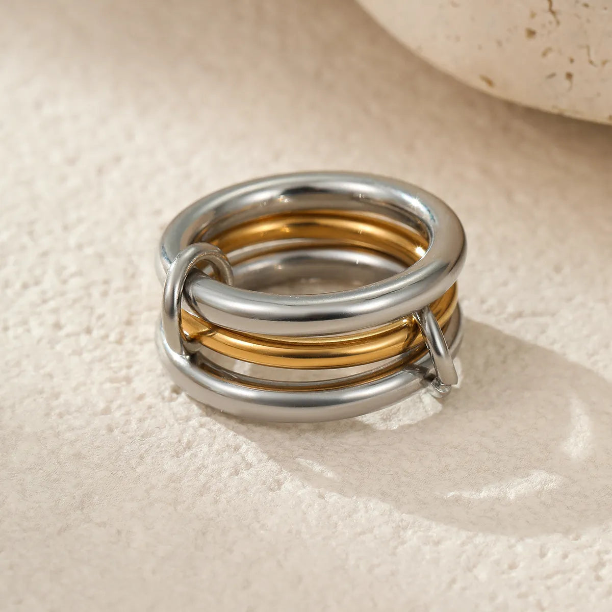 Stacked stainless steel ring set with gold plating in three colour variants