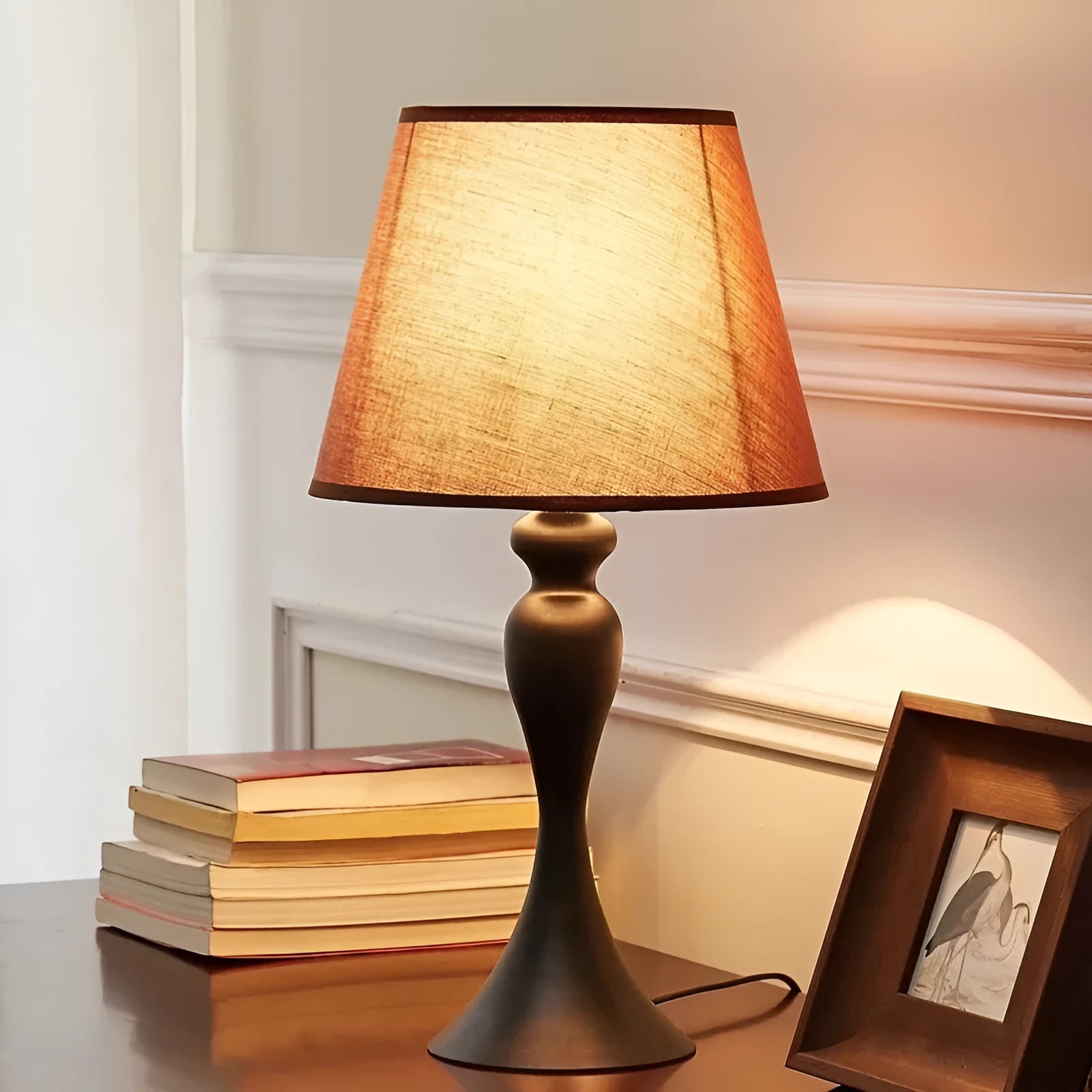 Retro alloy bedside lamp with American styling and brown/twist button controls in large and small waist designs