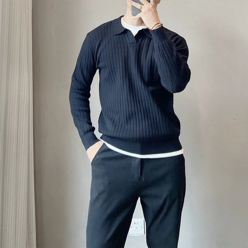 Men's loose knit sweater in rabbit fur modal fabric showing texture detail