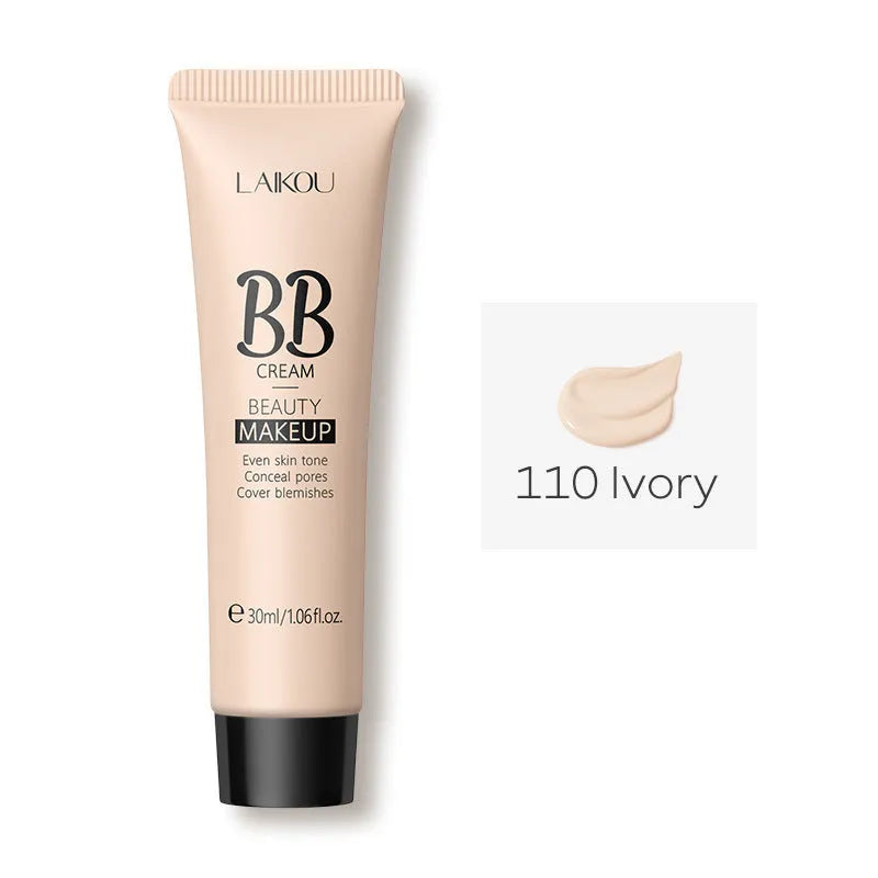Natural Makeup BB Cream 30ml tube showing nine colour shades including ivory, medium skin, wheat, chocolate, and brown tones