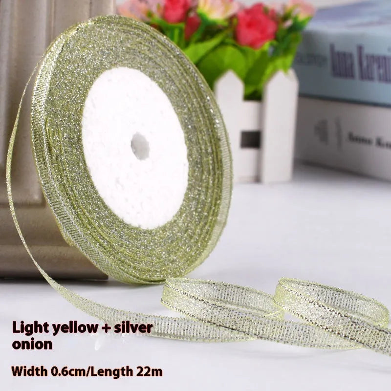 Roll of narrow 0.6cm wide polyester satin ribbon in a choice of colours, showing 22 metre length.