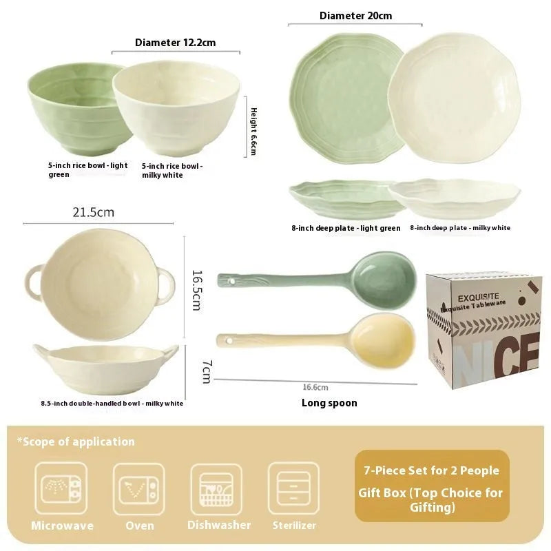 Seven-piece solid colour ceramic tableware set in Japanese modern style