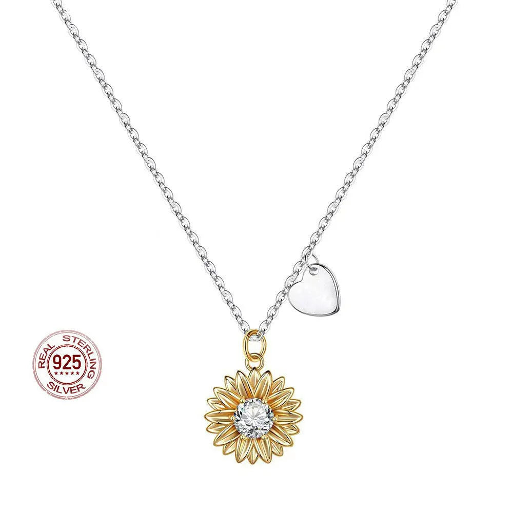 925 silver sunflower necklace for women with adjustable length and geometric pendant design