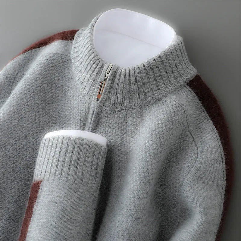 Half zip round neck wool sweater in slim fit for plus size available in four colours