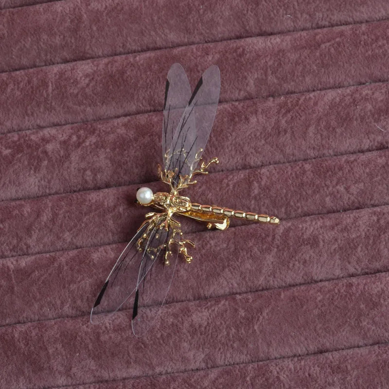 Women's dragonfly-shaped decorative headdress with side hair clip in alloy metal with colourful decorations