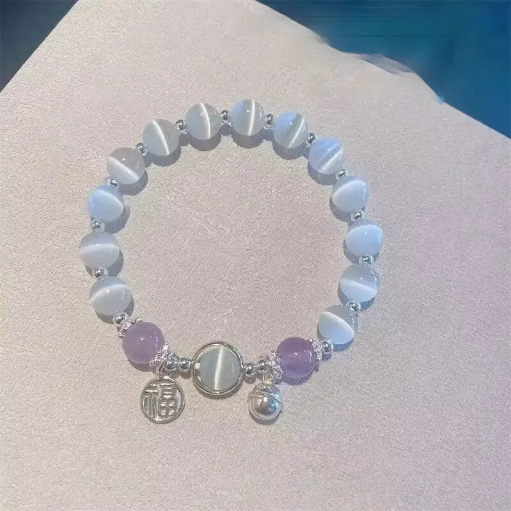 Handcrafted grey moonlight glass butterfly bracelet with coloured glaze beads and round charms