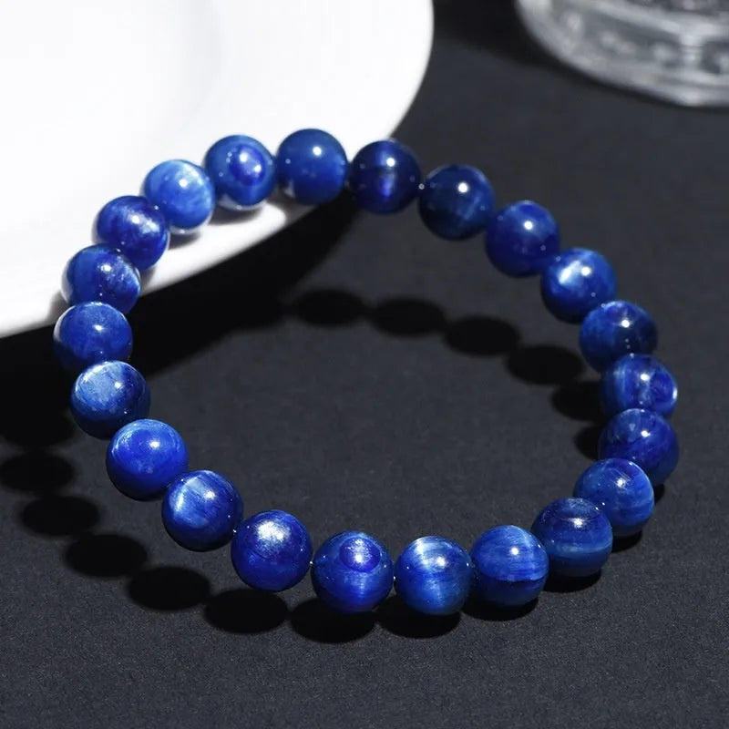 Original design blue crystal ball bracelet with Ruyi element in geometric shape on wrist