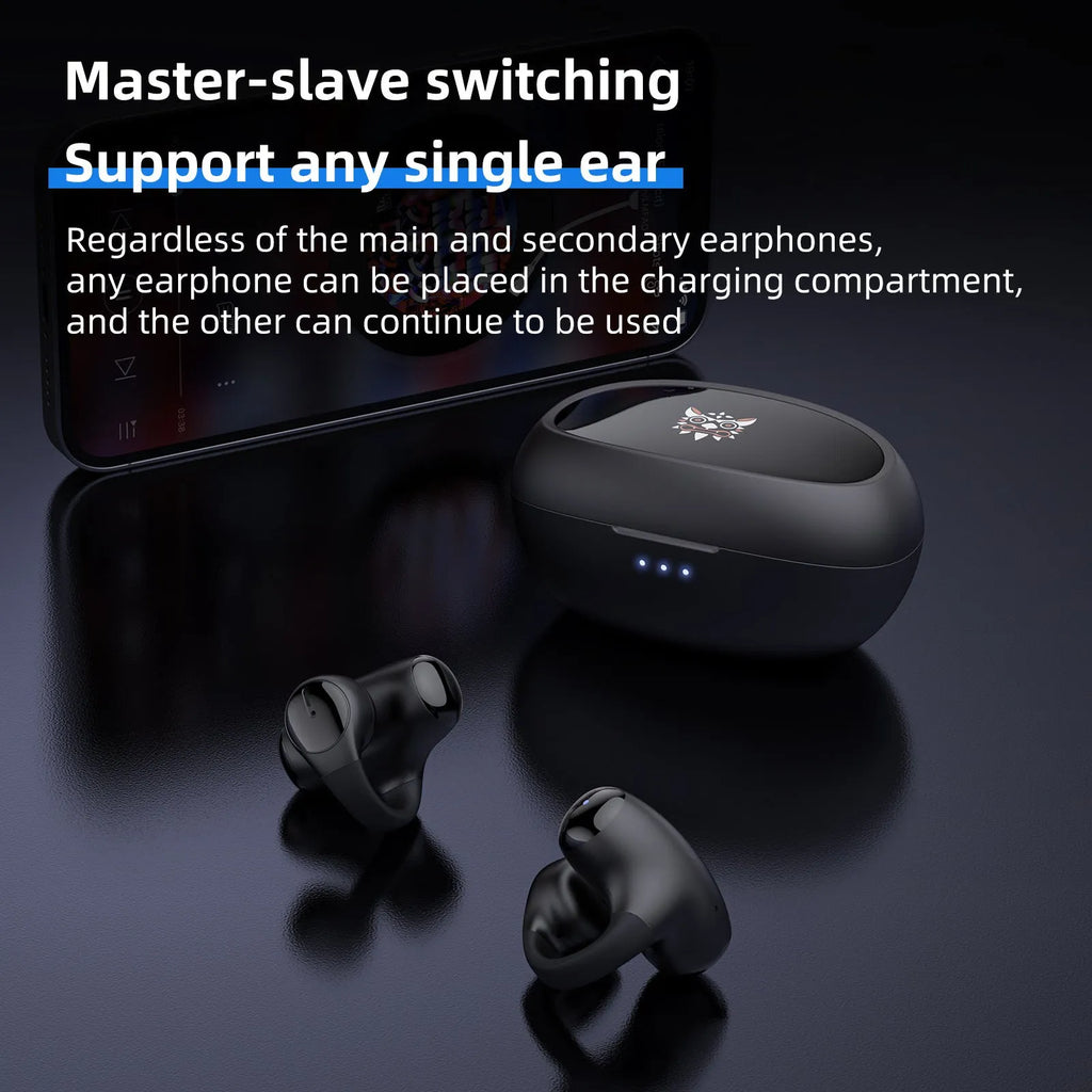 T306 black and white Bluetooth gaming headset with clip-on ear hook design