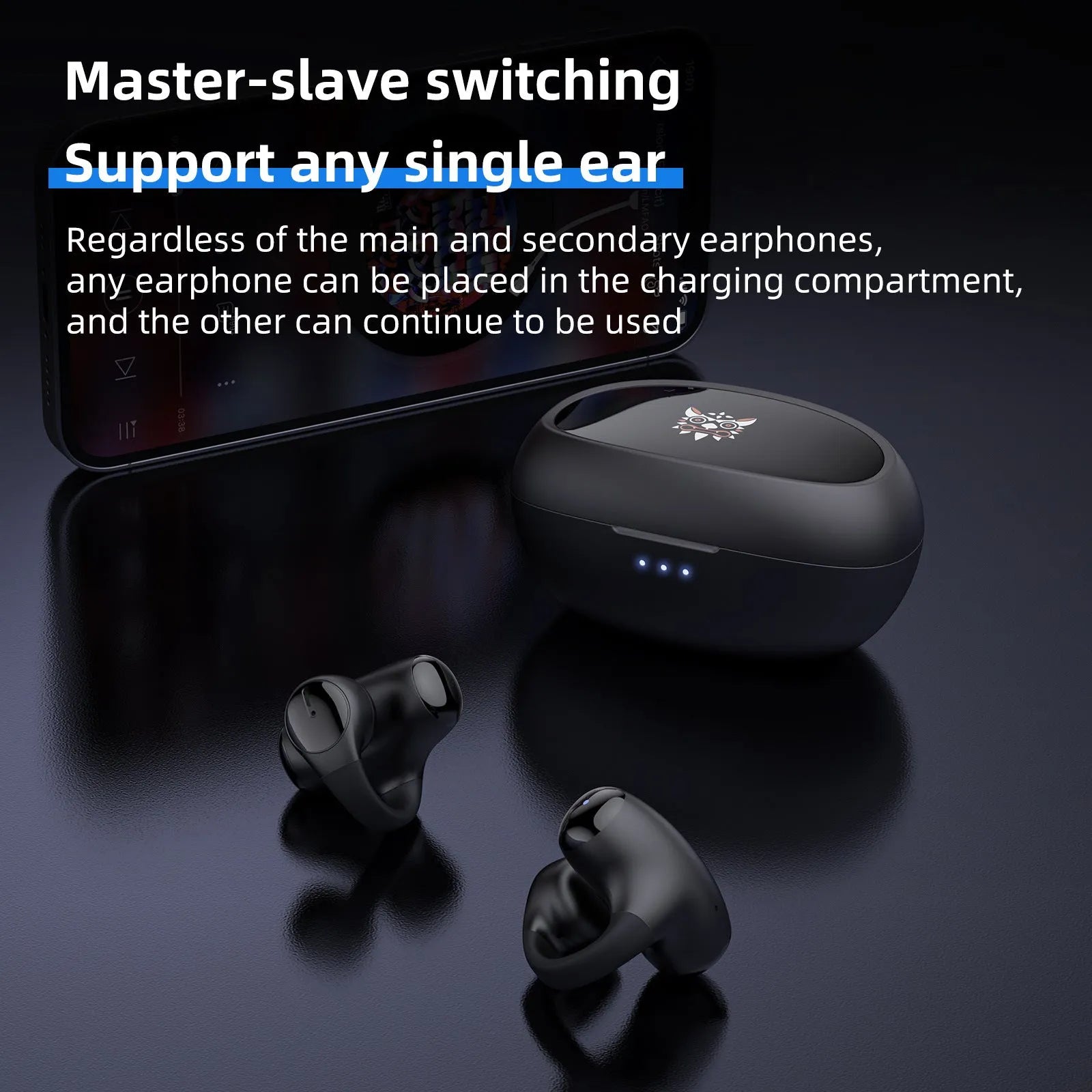 T306 black and white Bluetooth gaming headset with clip-on ear hook design