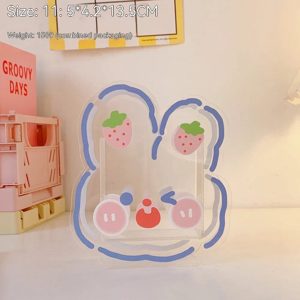 Square clear acrylic storage box with cute character theme decoration for desk organisation