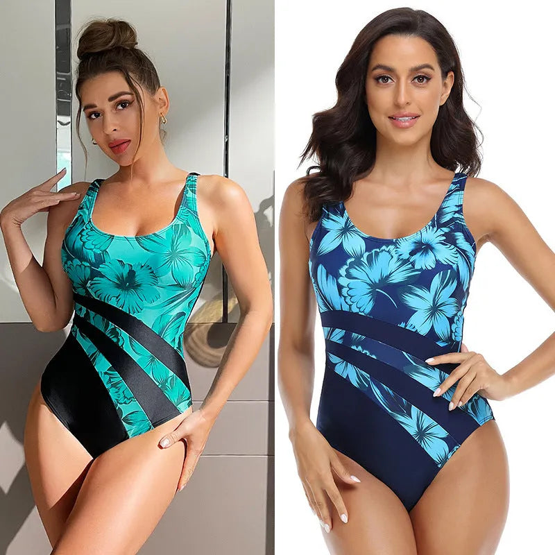 Women's conservative briefs one-piece swimsuit in chemical fibre blend fabric