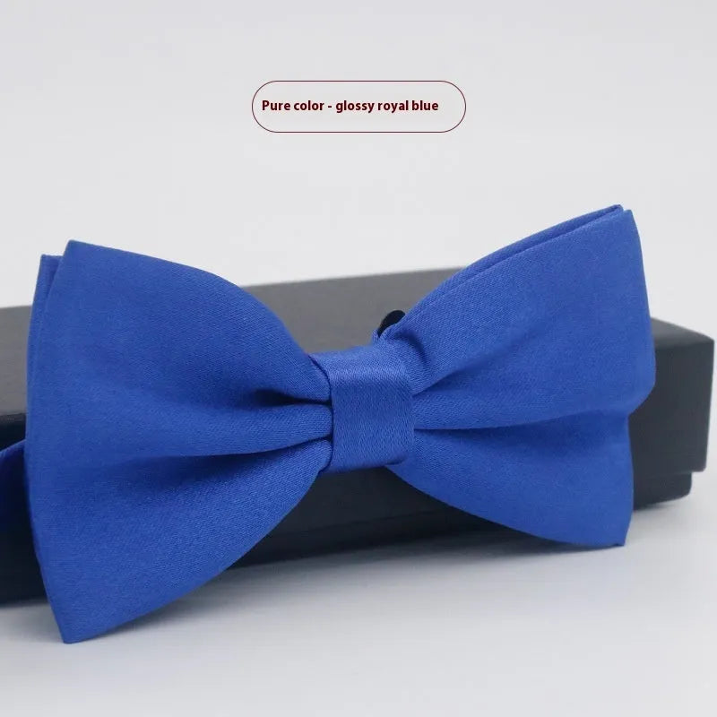 Men's solid colour formal bow tie in flat head style showing 12x6cm dimensions