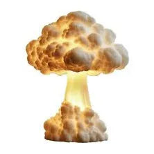 Modern art table lamp shaped like an atomic bomb mushroom cloud explosion on a table.