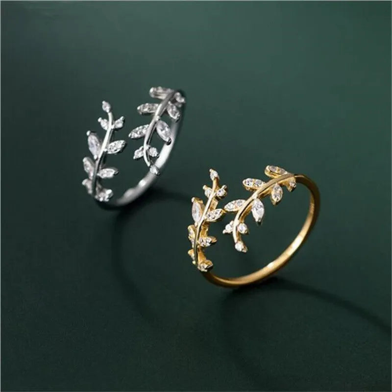 Women's branch leaf ring in electroplated copper with geometric design, silver or gold tone finish