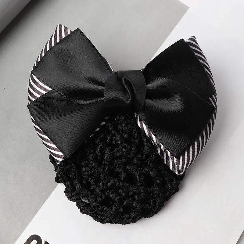 Professional two-bow mesh hair clip for female workers in various colours.