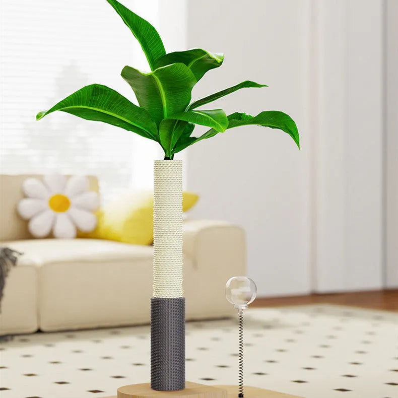 Vertical wooden cat scratching post in Canna colour with a standalone pole design.