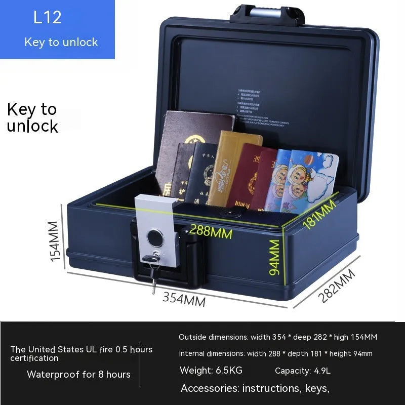 Portable small steel safe box with a mechanical combination lock on the front.