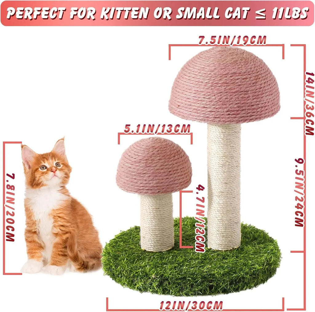 Mushroom-shaped cat scratching post with natural sisal caps for small cats