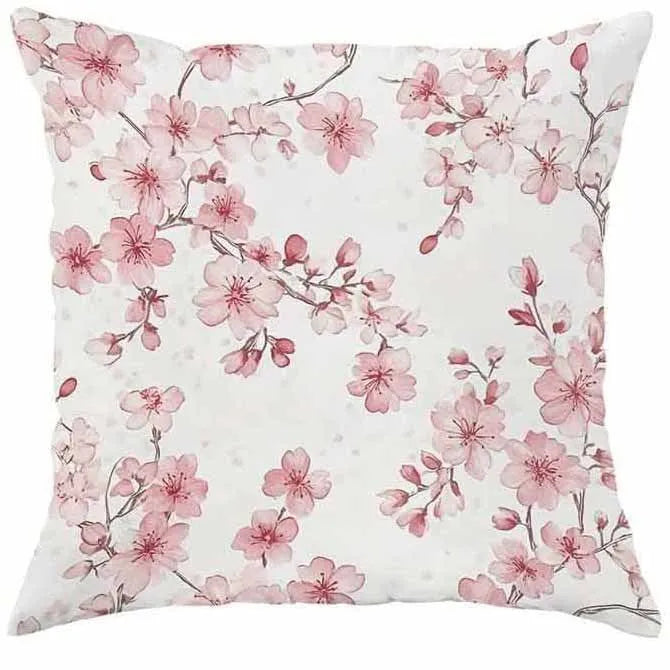 45cm square short velvet cushion cover with cherry blossom and letter design in four colour options