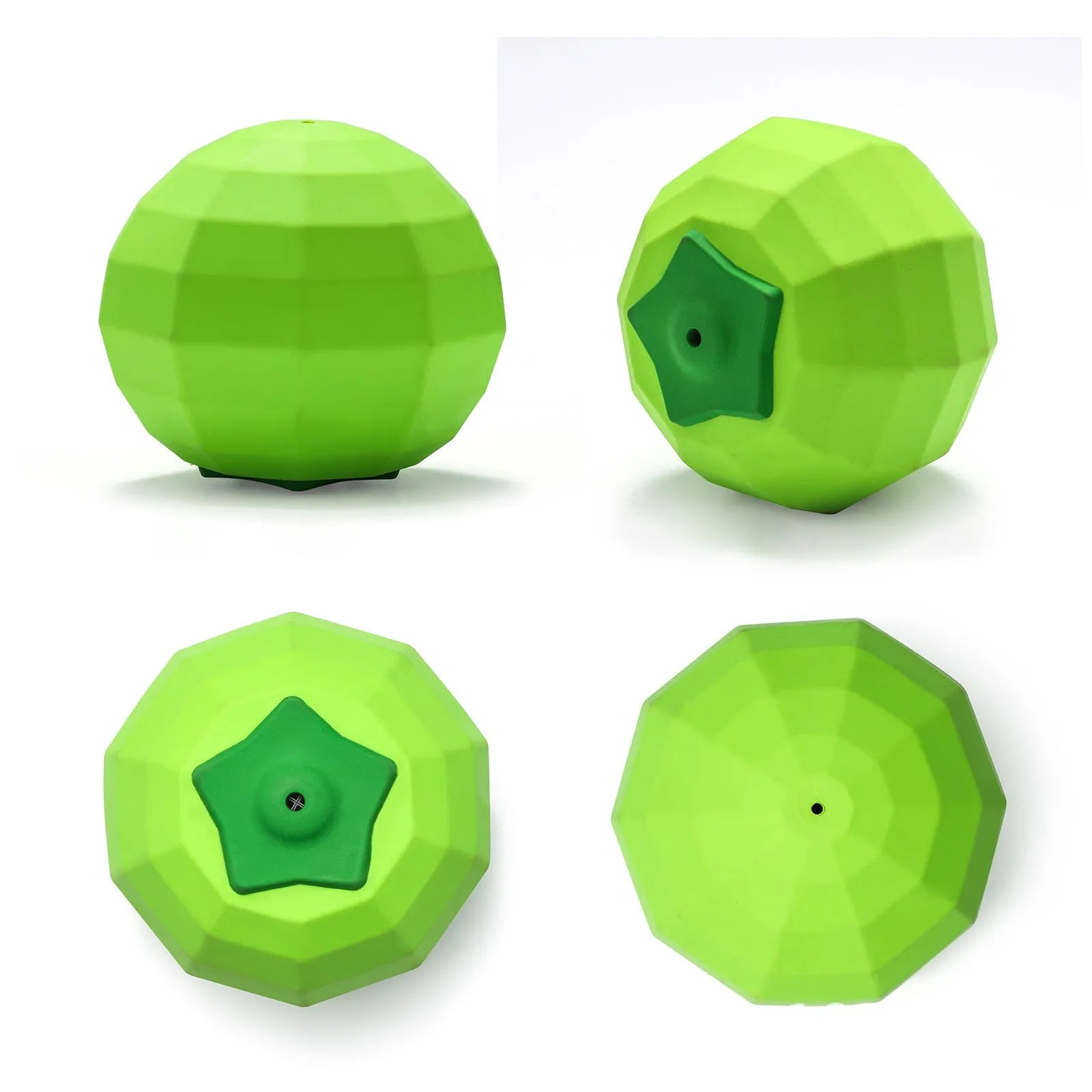 Green natural rubber squeaky ball dog toy for large dogs on a white background.