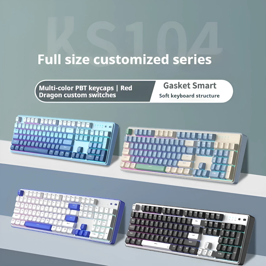 Red Dragon 104-key mechanical keyboard with RGB lighting and three connection modes