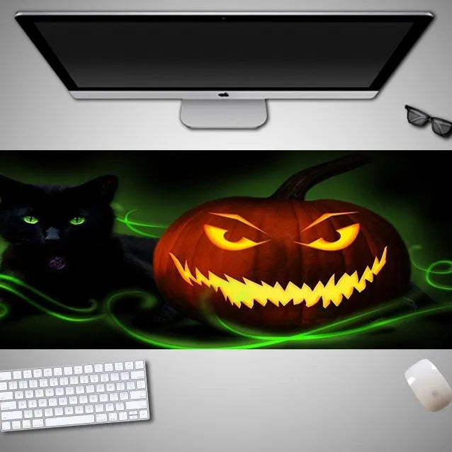 Oversized Halloween-themed mouse pad with graphic design on non-slip rubber cloth surface