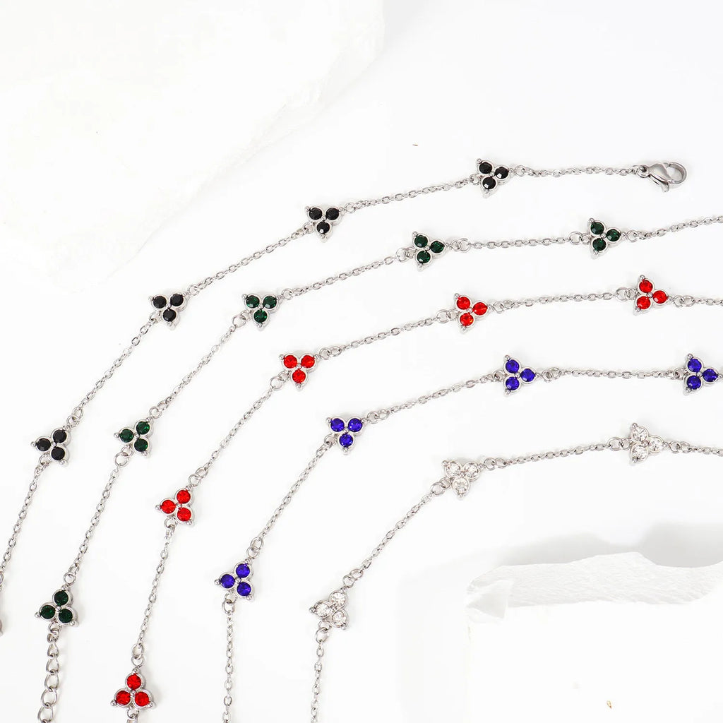 Women's geometric bracelet with triangular diamond cluster in gold or steel stainless steel with coloured stones