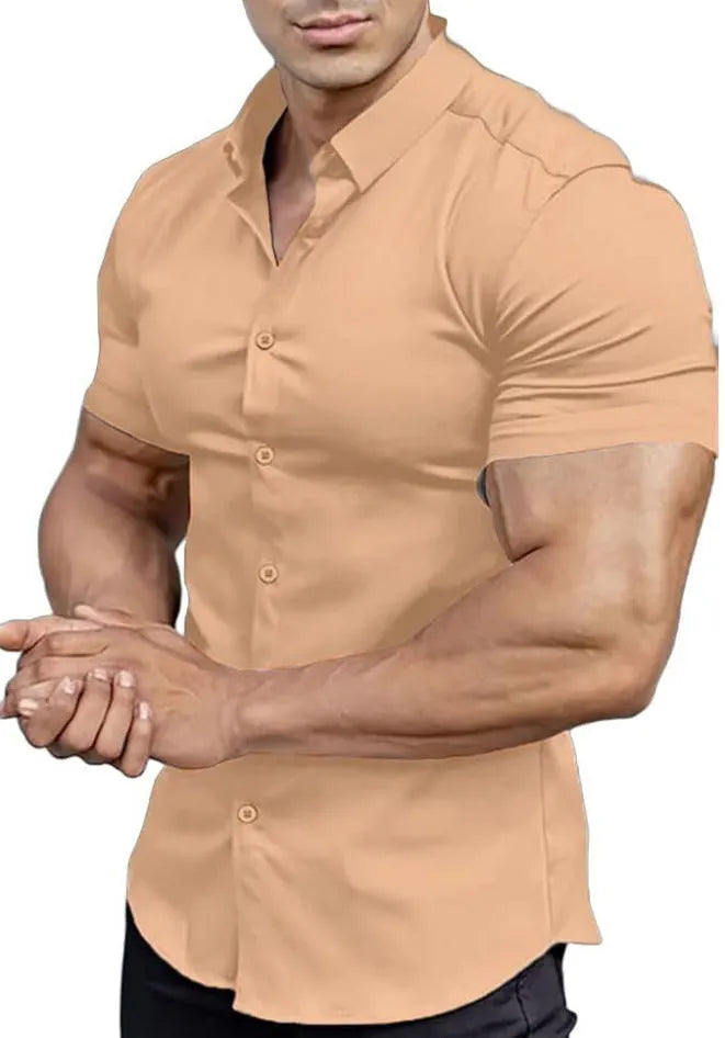 Men's short sleeve printed casual shirt in cardigan style with collar, available in multiple colours