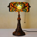 10-inch Tiffany stained glass table lamp with coloured panels and resin base, 25cm wide