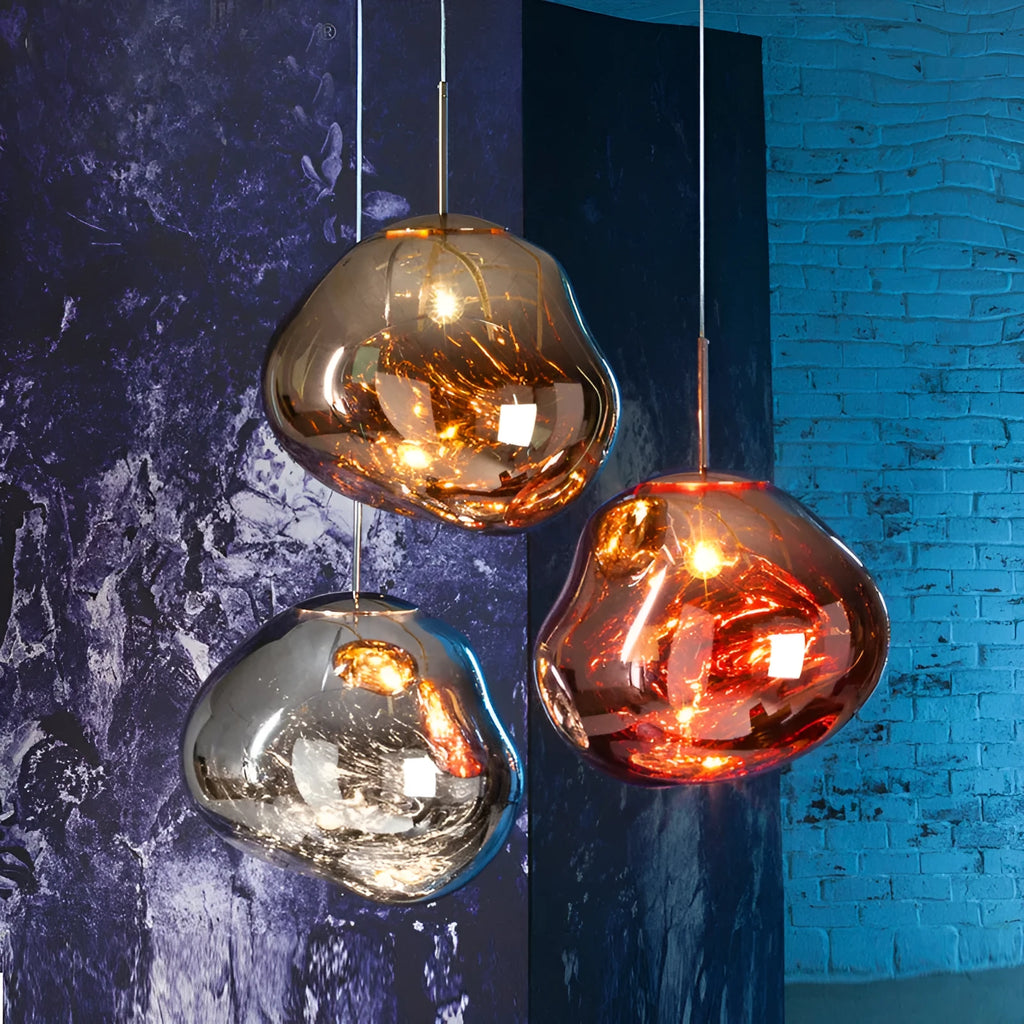 Irregular post-modern glass chandelier in gold finish with lava-like shape for bedroom or living room lighting