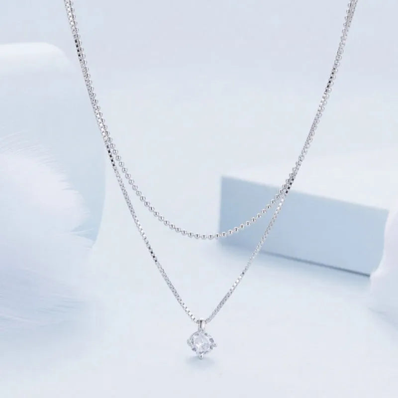 S925 sterling silver double-layer pearl chain necklace for women