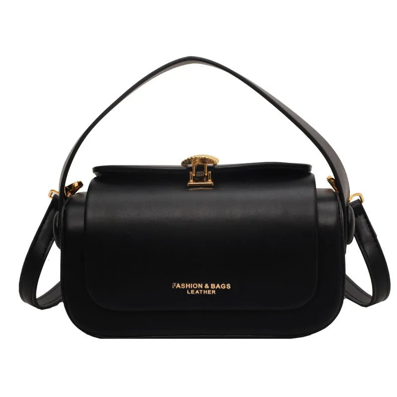 Women's personalised PU leather messenger bag in casual style with letter detailing.