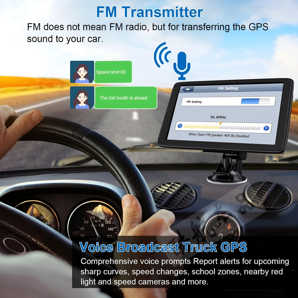 7-inch car GPS navigation device with touch screen display mounted on vehicle dashboard