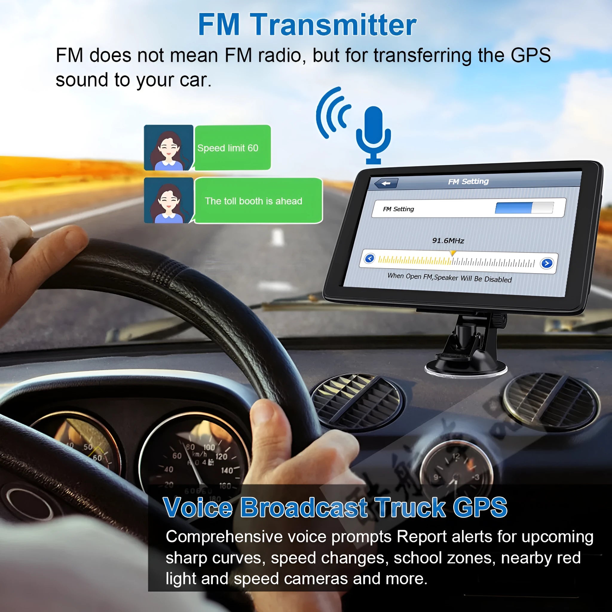7-inch car GPS navigation device with touch screen display mounted on vehicle dashboard