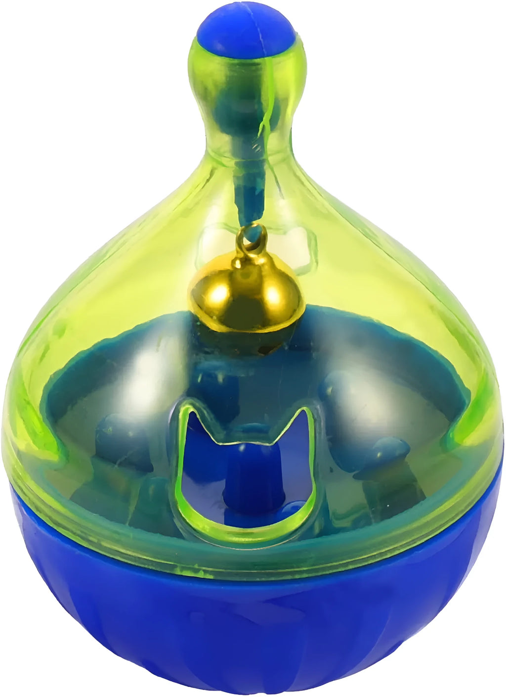 Interactive pet treat dispenser tumbler toy for dogs and cats showing rolling ball design