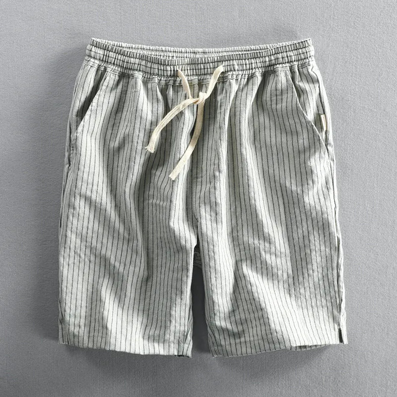 Men's striped casual shorts in loose straight-leg fit with elastic waistband.