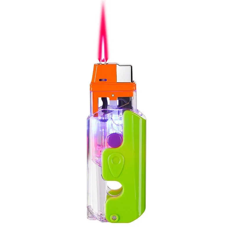 Colourful luminous radish design wind-resistant lighter in green, orange, or purple.