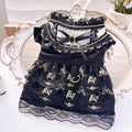 Golden gothic princess skirt costume for small cat or dog with detailed sizing information