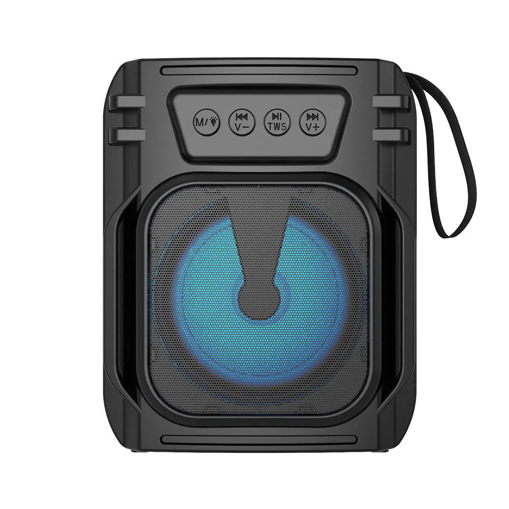 Portable Bluetooth speaker in colour 3107 showing compact 110mm size with USB charging cable