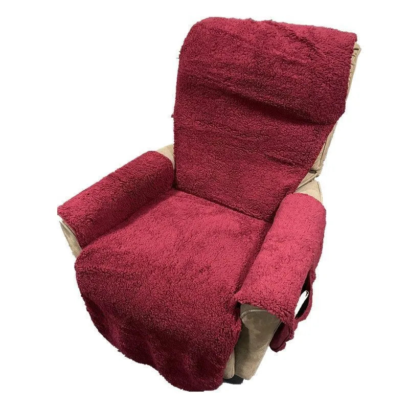 Polyester sofa cushion cover with lamb wool texture in beige, red, coffee or dark grey colour options