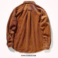 Caramel and grey corduroy loose fit shirt with long sleeves and cardigan style