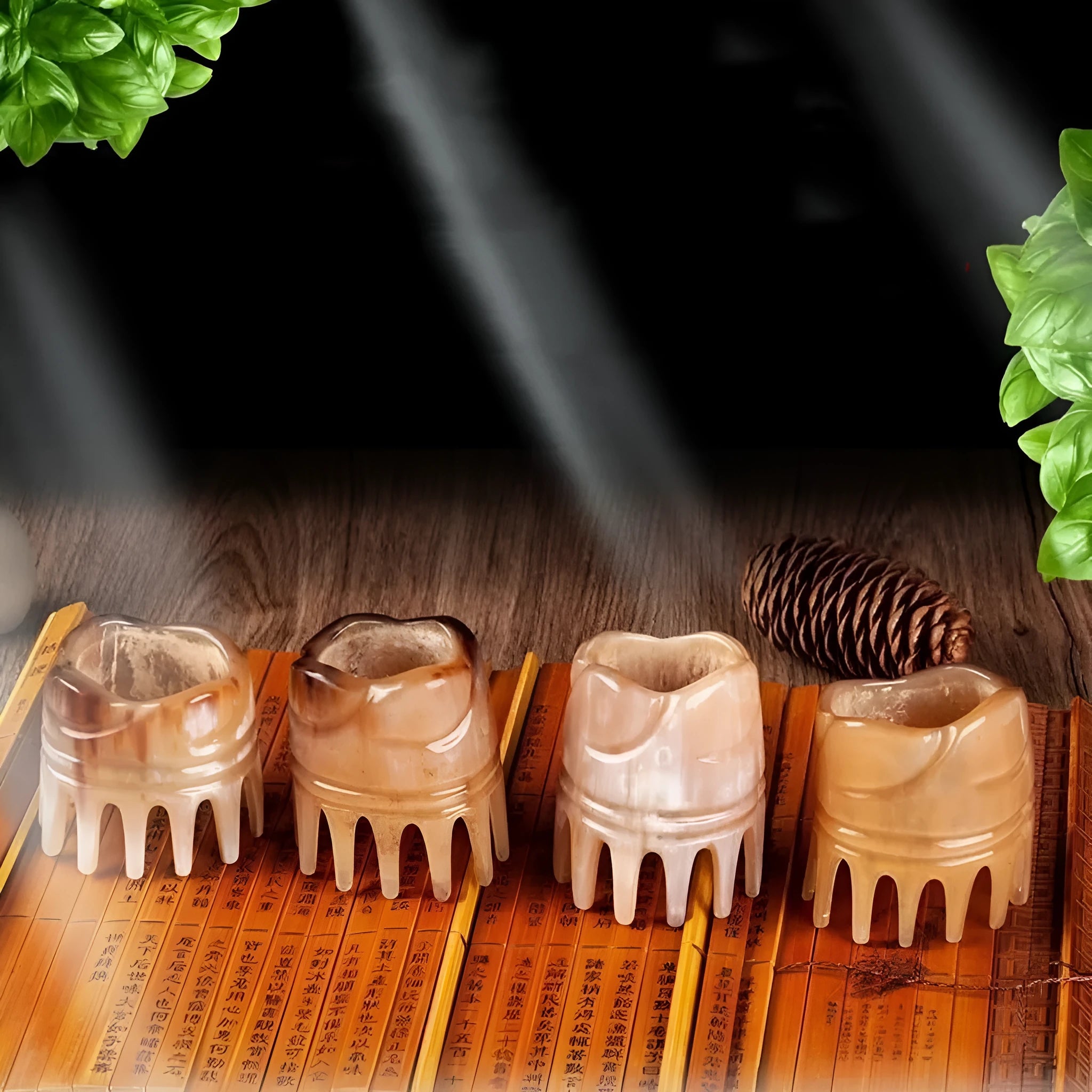 Traditional buffalo horn head meridian massage comb with wide teeth for scalp stimulation