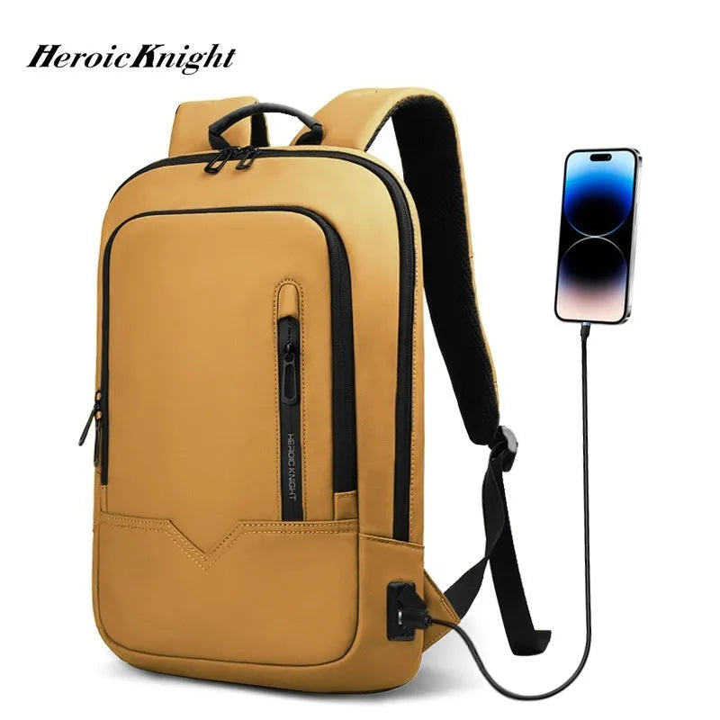 Lightweight polyester laptop backpack with USB charging port in multiple colour options