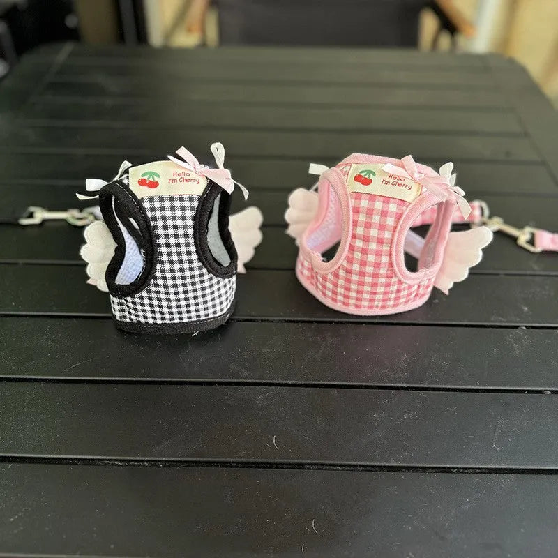Cotton chest and back dog harness with hand-holding rope in black or pink colour for small dogs