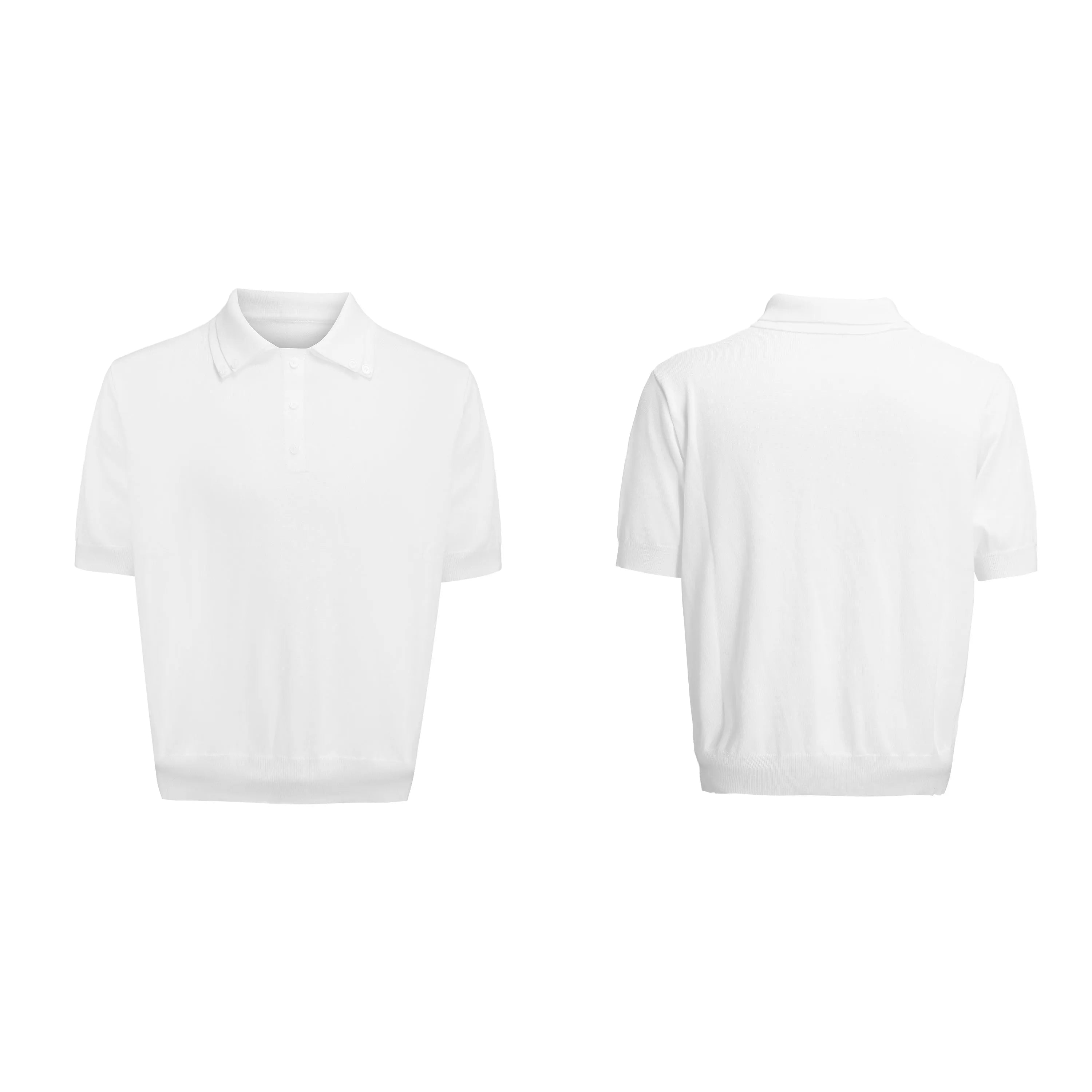 Men's slim fit short sleeve knitted shirt with double collar design in black, grey or white