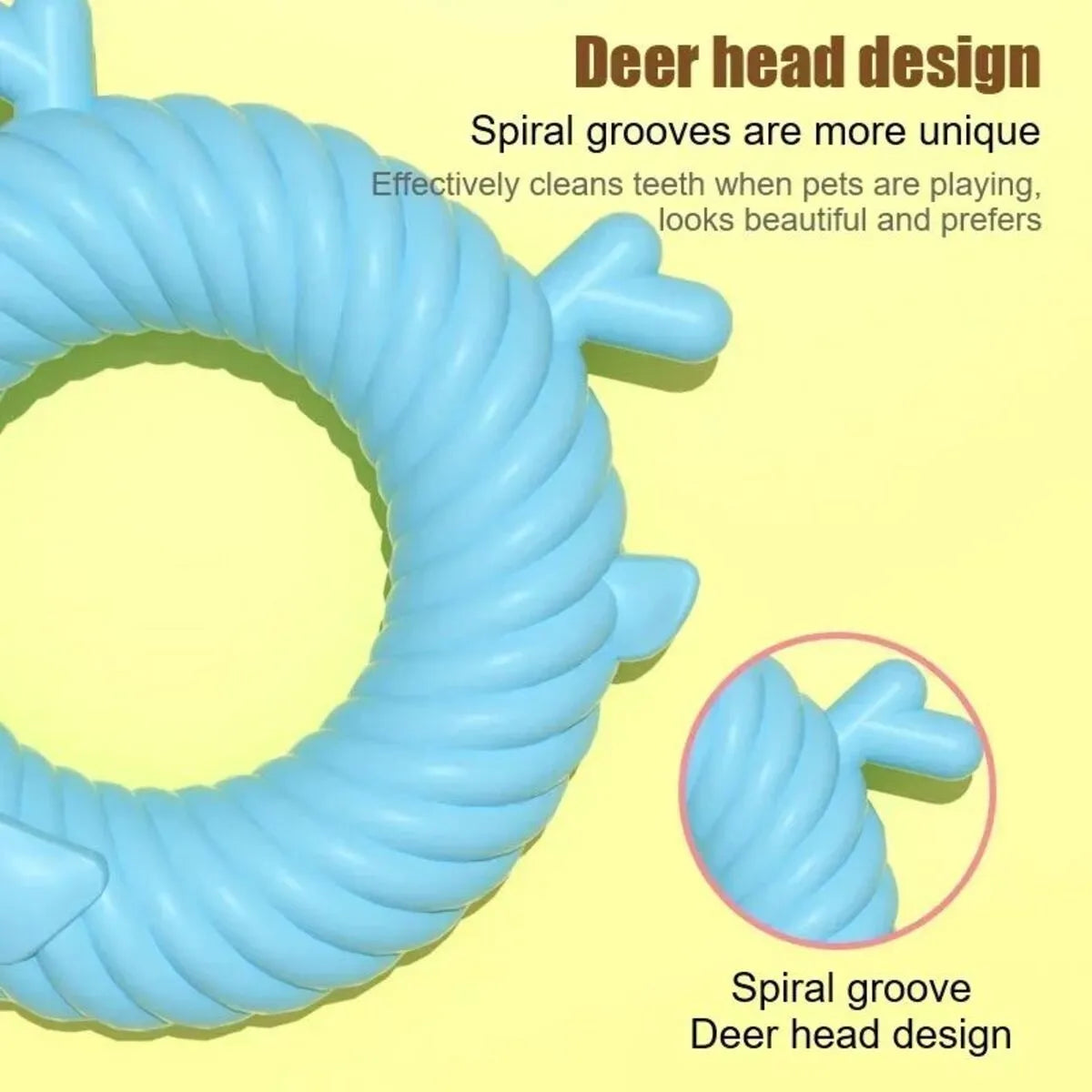 Light Sky Blue deer-shaped TPR dog chew toy with squeaker, 12.5cm x 13cm, on white background