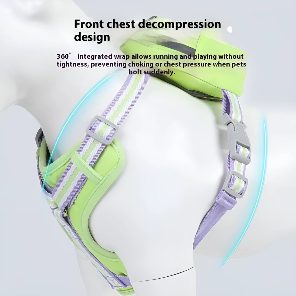 Explosion-proof anti-strangulation pet harness with 1.5 metre traction rope in oxford cloth material