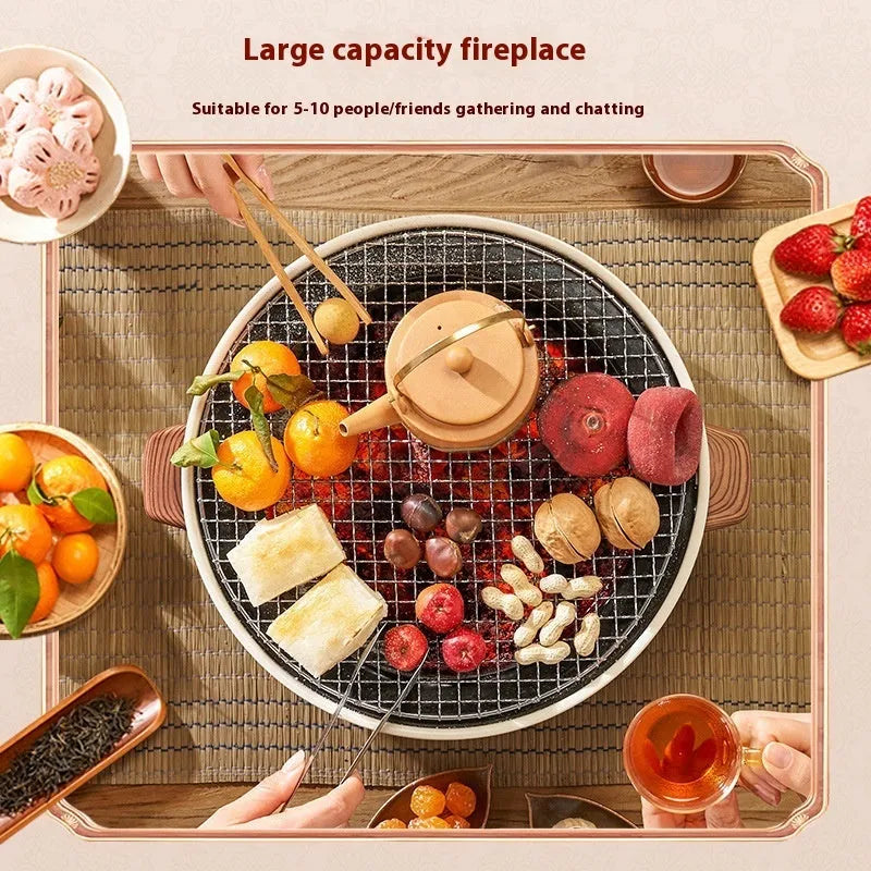 Portable indoor charcoal tea cooking stove with grill rack for 3-5 people